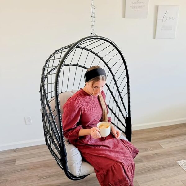 Hanging Egg Chair Without Stand, Rattan Wicker Swing Egg Chair with Resistant Cushion, 350lbs - Image 2