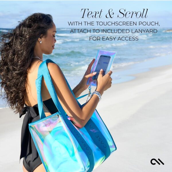 Emerald Blue Beach Tote - Iridescent Beach Bag with Phone Pouch for Women - Waterproof, - Image 2