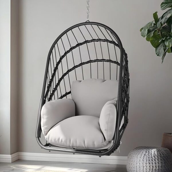 Hanging Egg Chair Without Stand, Rattan Wicker Swing Egg Chair with Resistant Cushion, 350lbs