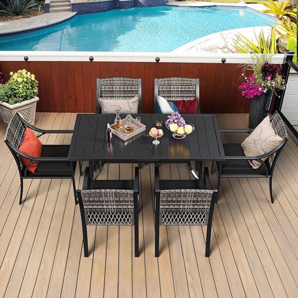 7 Piece Patio Furniture Set, Outdoor Patio Wicker Conversation Furniture Set with Umbrella Hole - Image 2