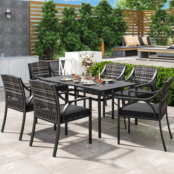 7 Piece Patio Furniture Set, Outdoor Patio Wicker Conversation Furniture Set with Umbrella Hole