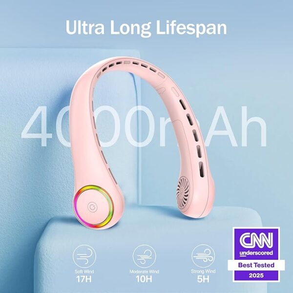 Portable Fan with 5-17H Lifespan, 4000mAh Neck fan air conditioner with 3 Adjustable Speeds - Image 2