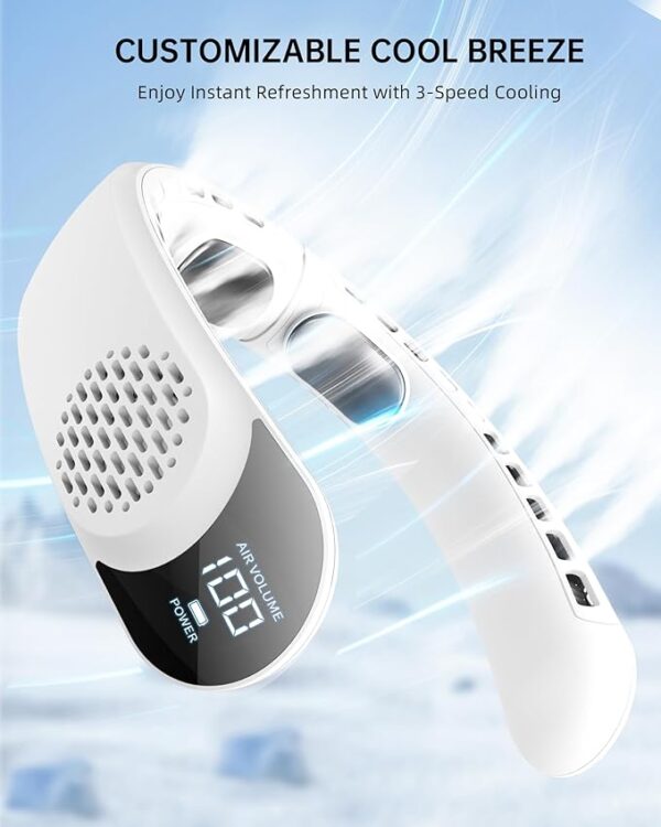Rechargeable Neck Fan, Personal Fan with LED Display, 3 Speeds with 4000mAh Battery Powered - Image 2