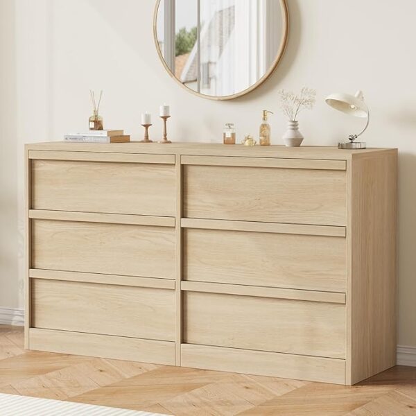 6 Drawer Dresser for Bedroom, Modern Double Dresser Organizer with 6 Drawers Large Storage