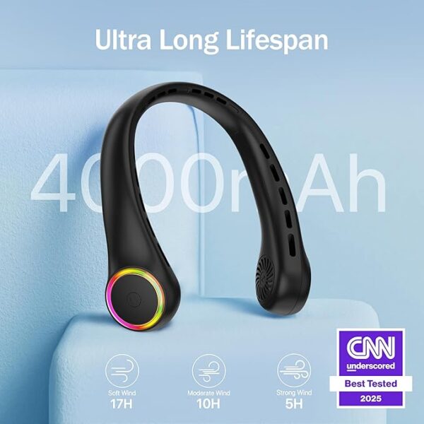 Portable Fan with 5-17H Lifespan, 4000mAh Neck fan air conditioner with 3 Adjustable Speeds - Image 3