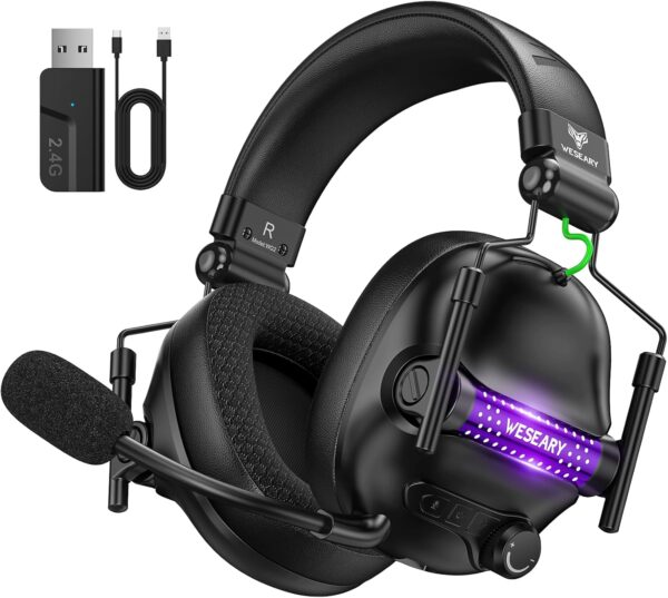 Headsets with Microphone for PS5, PS4, PC, Switch, Mac, Crystal Stereo Bluetooth Headphones,