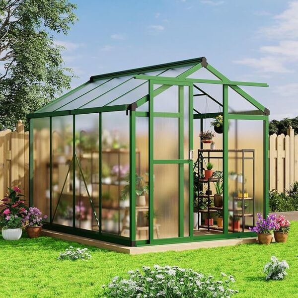 Aluminum Greenhouses for Outdoors, Large Heavy Duty Polycarbonate Greenhouse with Roof Vent,