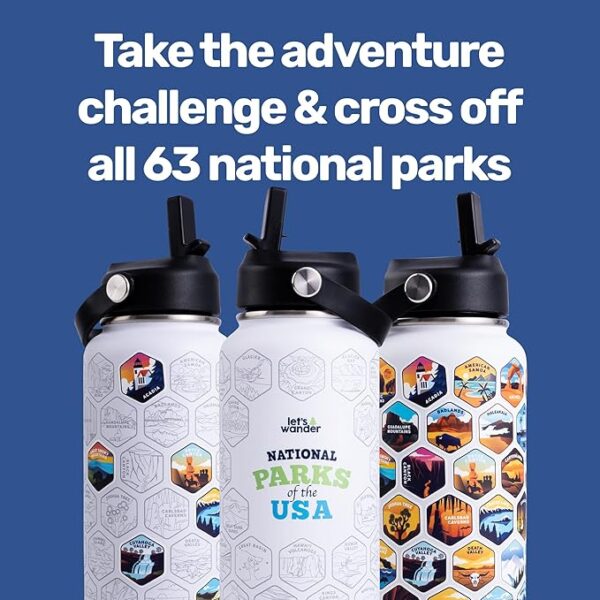 Original National Parks Water Bottle with 63 Waterproof Stickers - 32oz Leakproof Insulated Stainless - Image 2