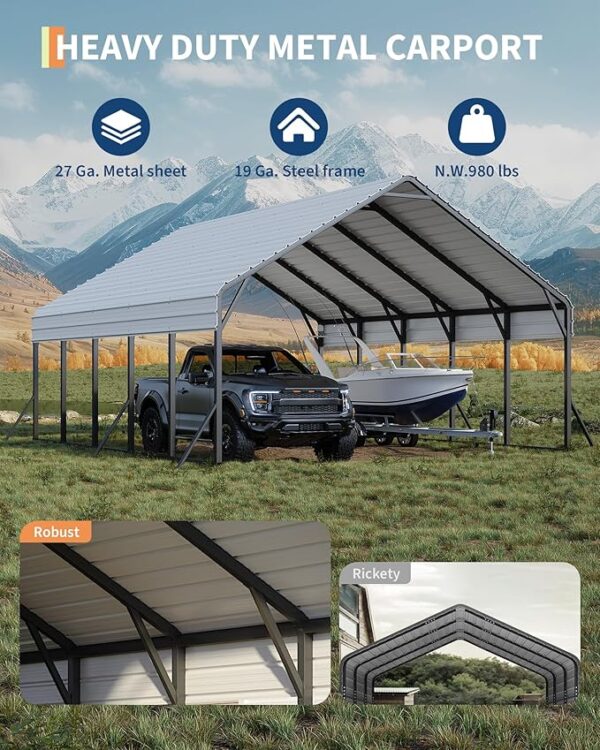 Metal Carport for 2 Cars, Extra Tall Carport, Reinforced Frame and Roof for All-Weather,
